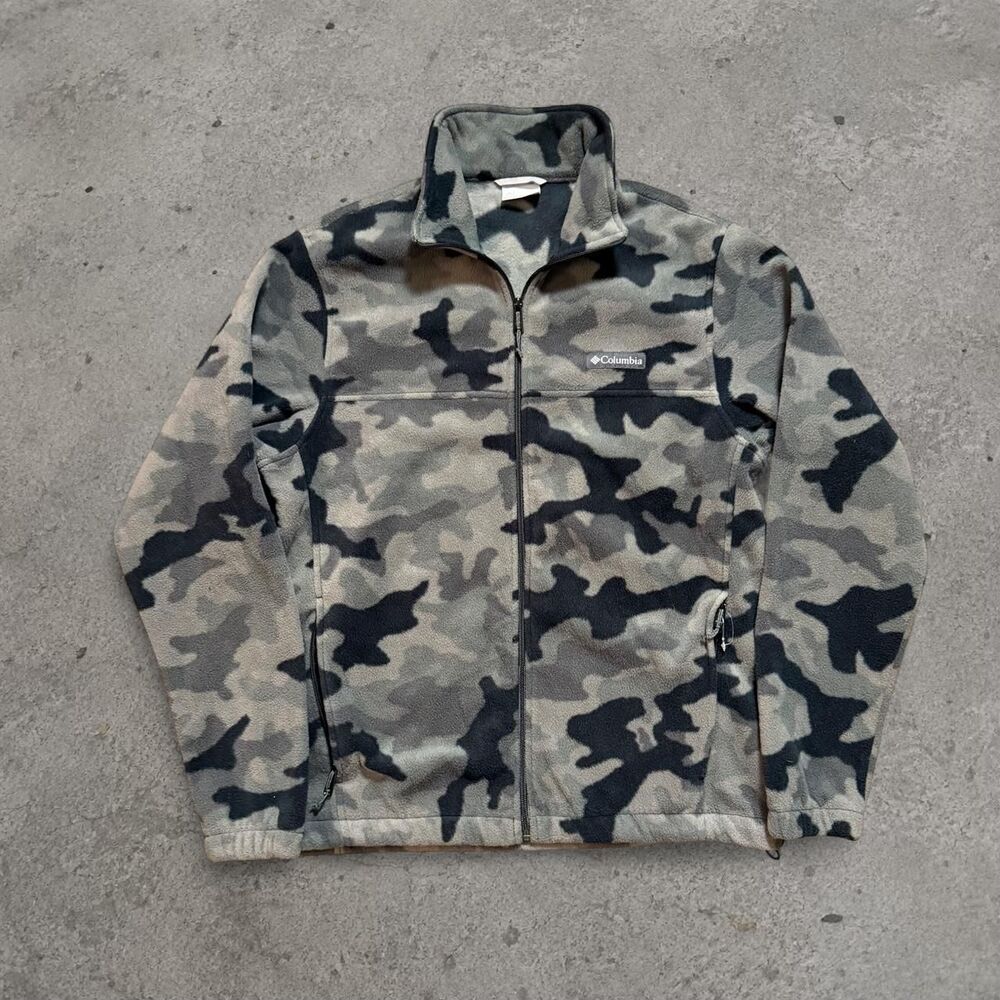 Columbia Sportswear gray & black camo fleece jacket Men’s Size Medium